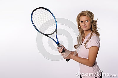 Blond girl holding a tennis racket