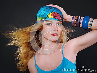 Blonde woman with colorful make up