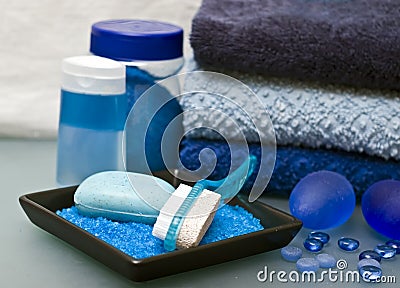 Blue bathroom items