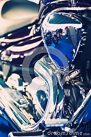 Blue chopper motorcycle engine