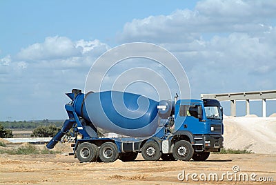 Blue concrete truck mixer