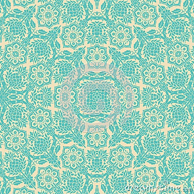 Blue cream floral damask seamless pattern