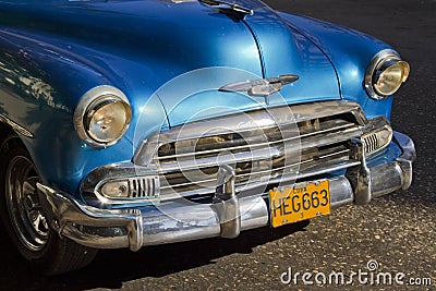 Blue Front of Cuban Classic car