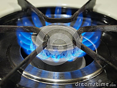 A blue gas top stove flame.