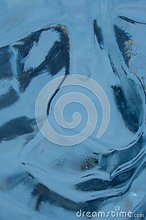 Blue Ice Sculpture of Human Face