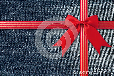 Blue Jeans background with Red Bow.