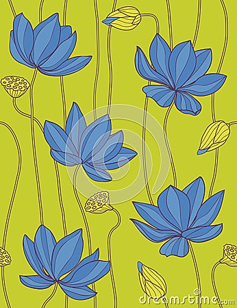 Blue lotus - floral seamless pattern