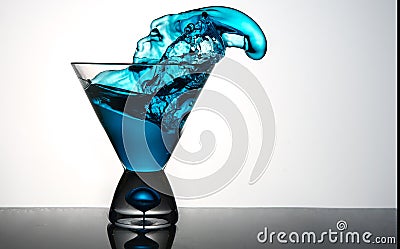Blue Martini Glass Splashing