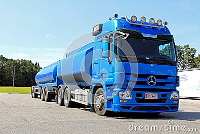 Blue Mercedes Benz Truck and Trailer