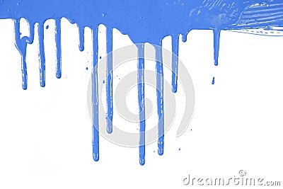 Blue paint dripping / isolated on white / real photo