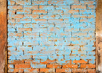 Blue painted brick wall