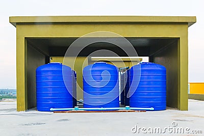 Blue plastic water tank