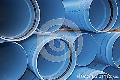 Blue PVC municipal water irrigation pipe line pile