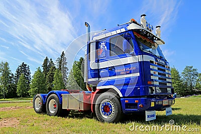 Blue Scania 143H Truck Tractor in a Show