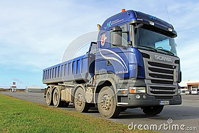 Blue Scania Heavy Duty Truck on a parking lot