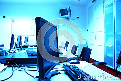 Blue screens in computer room