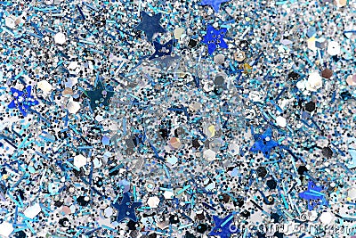 Blue and Silver Frozen Snow Winter Sparkling Stars Glitter background. Holiday, Christmas, New Year abstract texture