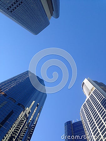 Blue sky and high rise financial buildings