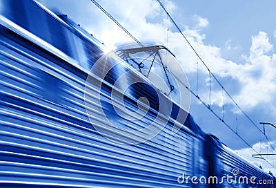 Blue speed train in motion