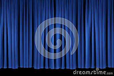 Blue Stage Theater Drapes Lit With Stagelights