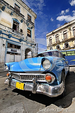 Blue vintage car in havana street