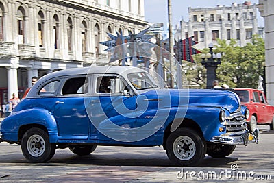 Blue and White Cuban Car