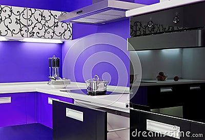 Blue white kitchen modern interior