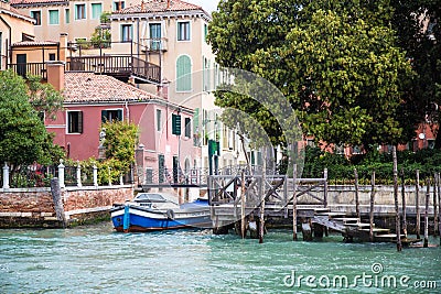 Blue and White Taxi in Venice