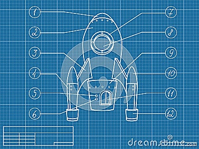 Blueprint with spaceship