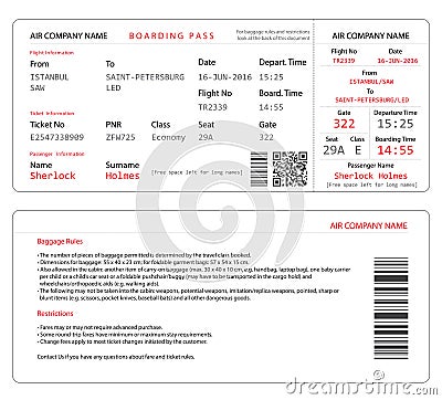 Airplane Boarding Pass Template Simple and clear airplane boarding pass template isolated on white.