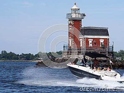 Boating past Stepping Stone Lighthouse on a beautiful day