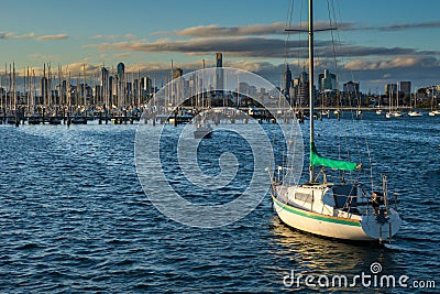 Boats in front of the Melbourne Skyline
