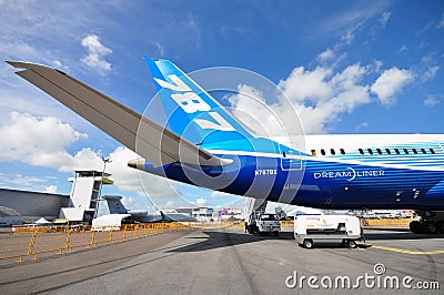 Boeing 787 Dreamliner passenger aircraft on display at Singapore Airshow 2012