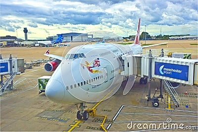 Boeing airplane at the Manchester International Airport.