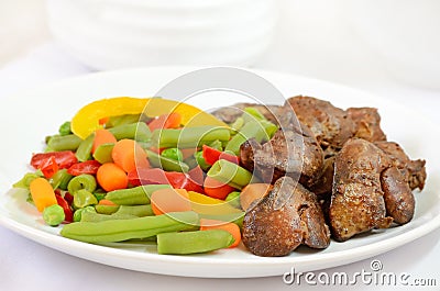 Boiled vegetables with chicken liver