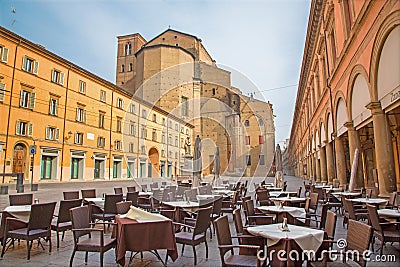 Bologna - Piazza Galvani square with the Dom or San Petronio church in Sunday morning.