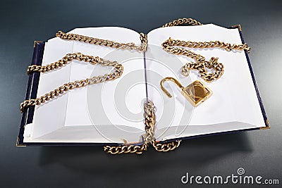 Book with golden chain and lock