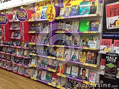 Books on sale in a book store.