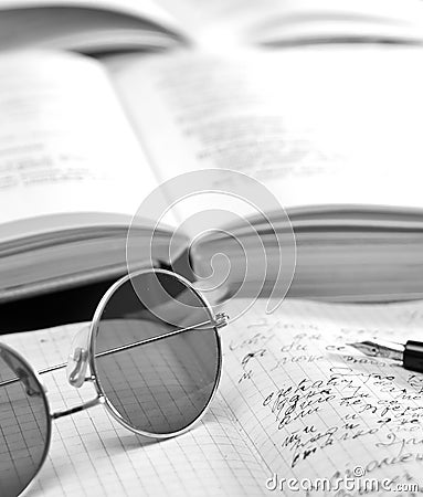 Books and volumes on the table