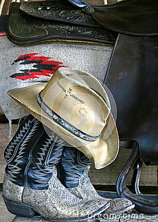 Boots, hat and saddle