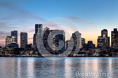 Boston city skyline at dusk