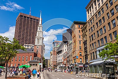 Boston s Freedom trail with the Park Street Church in the backgr