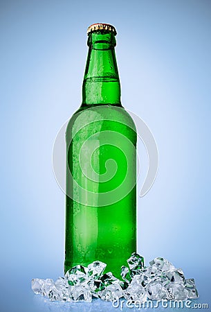 Bottle of beer with ice