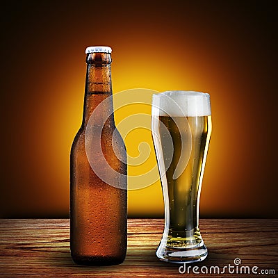 Bottle and glass of cold beer