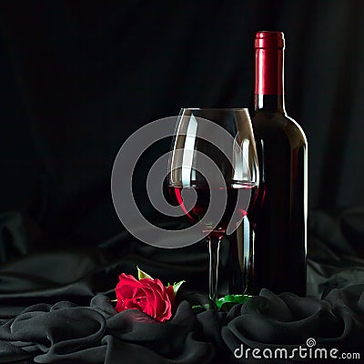 Bottle and glass with red