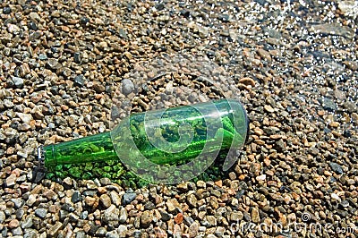 The bottle with the message lies ashore