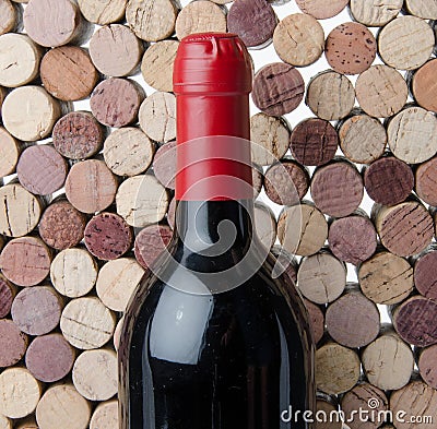 Bottle of wine on a background of corks