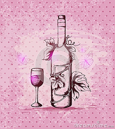 Bottle of wine on a pink background
