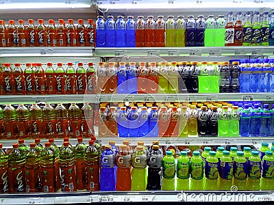 Bottled Fruit Juice and Energy Drinks sold in a Grocery