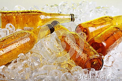 Bottles of beer lying in the ice